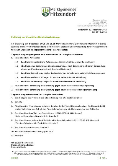 Aussendung vom 12.12.2016 Aussendung vom 12.12.2016